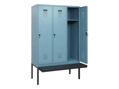 locker met bank,HxBxD 1950x1200x815mm,3vak,vak B 400mm,draaigrendel