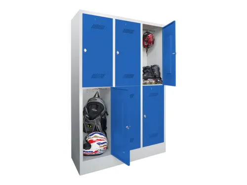 dubbeldekse locker,HxBxD 1850x1200x500mm,3x2vak.,RAL7035,front RAL5010