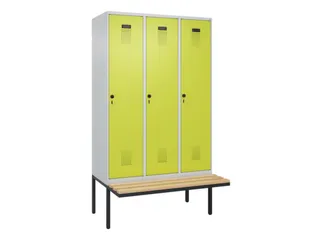 locker met bank,HxBxD 2120x1200x815mm,3vak,vak B 400mm,draaigrendel - 3