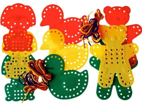 Bouhon rijgdiertjes, 9 stuks + 6 veters van 70 cm