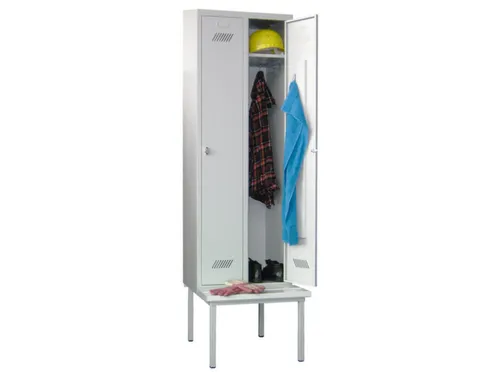locker met bank,HxBxD 2150x800x500mm,2vak,RAL7035,front RAL3000