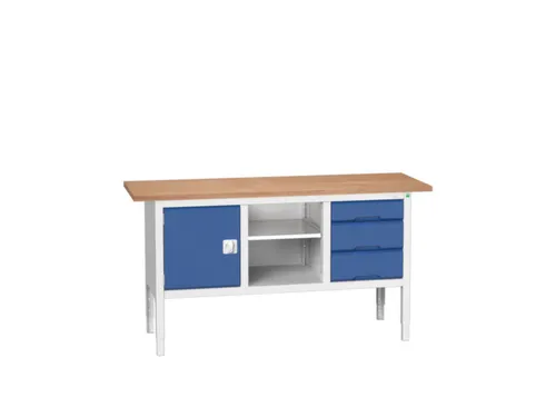 werkbank,HxBxD 830-930x1750x600mm,multiplexblad,uitrusting: 3laden