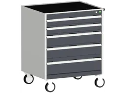 ladekast verrijdbaar 980x800x650mm 5laden RAL7035 front RAL7016
