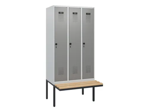 locker met bank,HxBxD 1950x900x815mm,3vak,vak B 300mm,draaigrendel