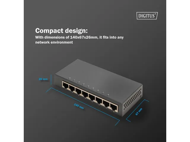 8-poorts Gigabit Switch, desktop, onbeheerd, metalen behuizing