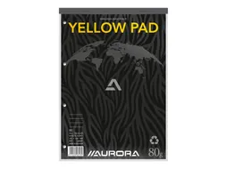 Cursusblok Aurora A4 lijn 4-gaats 160 pagina's 80gr geel