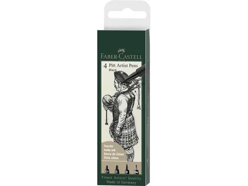 Tekenstift Pitt Artist Pen 4 stuks 199 zwart lijndiktes 1.5 C B FM