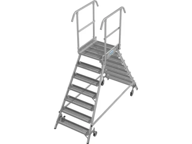 bordestrap,verrijdbaar,bordes H 1,7m,2x7treden m. R13-laag,aluminium