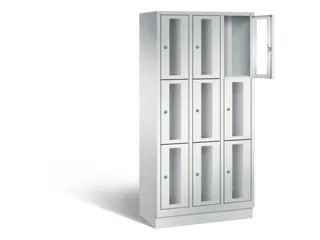 Lockerkast 1800x900x500mm 3x3 vakken Cilinderslot, Sokkel, RAL7035 - 1