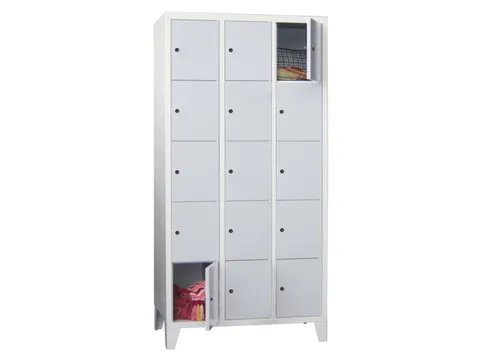 lockerkast,HxBxD 1850x900x500mm,3x5vakken,RAL7035,front RAL7016