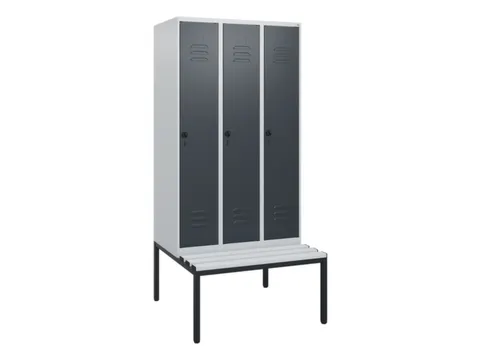 locker met bank,HxBxD 1950x900x815mm,3vak,vak B 300mm,draaigrendel