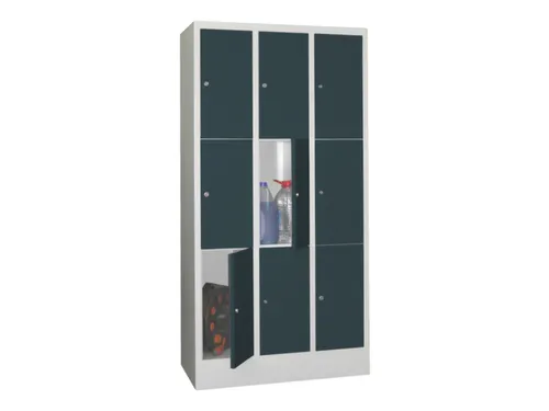 lockerkast,HxBxD 1850x900x500mm,3x3vakken,RAL7035,front RAL7016