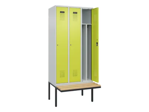 locker met bank,voor scheiding van kleding,HxBxD 2120x900x815mm,3vak