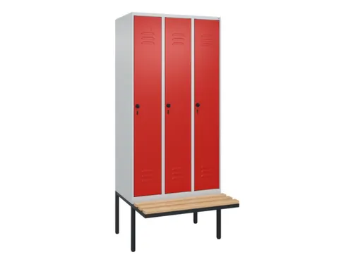locker met bank,HxBxD 2120x900x815mm,3vak,vak B 300mm,draaigrendel