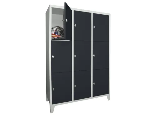 lockerkast,HxBxD 1850x1200x500mm,3x3vakken,RAL7035,front RAL7016