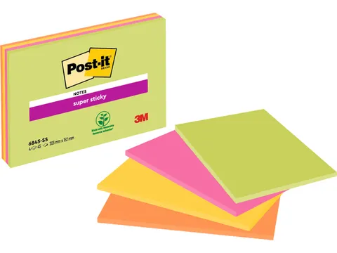 Memoblok 3M Post-it 6845 Super Sticky 203x152mm assorti Big Notes