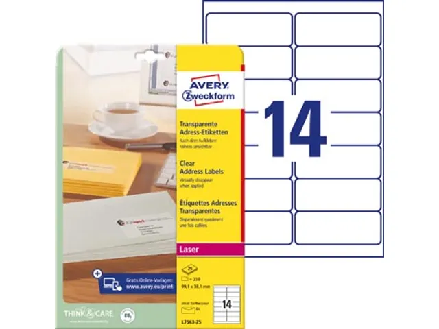 Etiket Avery L7563 99.1x38.1mm Transparant 350 Stuks