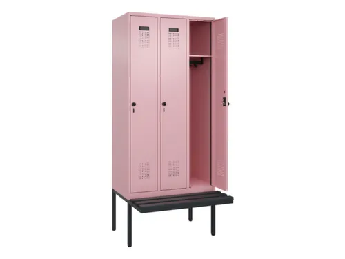 locker met bank,HxBxD 2120x900x815mm,3vak,vak B 300mm,draaigrendel