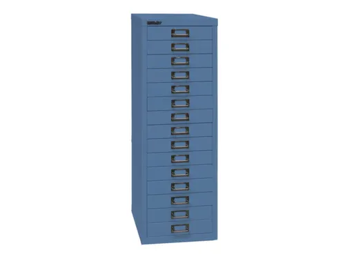 kantoor-ladekast HxBxD 860x279x380mm 15 laden romp + front blauw staal