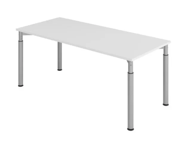 bureau,HxBxD 680-820x1800x800mm,blad grijs,4voeten zilverkleurig