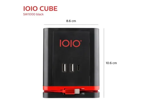 IOIO Stekkerdoos Kubus SW1000 3-voudig + 3x USB Zwart