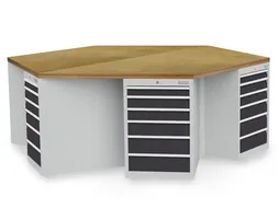 groepswerkbank,HxBxD 859x2500x2165mm,multiplexblad,6containers
