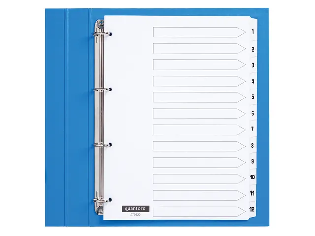 Tabbladen Quantore A4 4-gaats 1-12 genummerd wit karton 12-delig