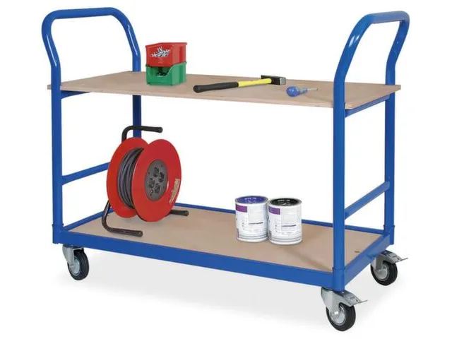 chariot à plateaux,force 250kg,2xpanneau de bois,RAL5010