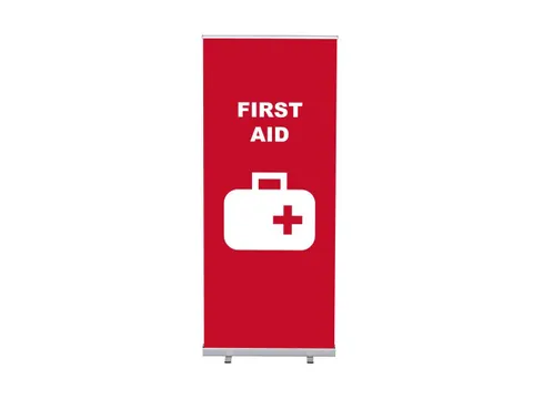 Roll-Banner 85x200 complete set met print "First Aid" Rood EHBO