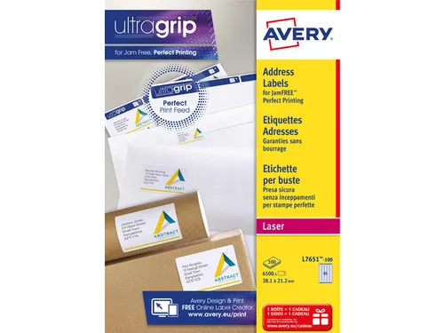 laseretiket Avery 38,1x21,2mm wit 100 vel 65 etiketten per vel