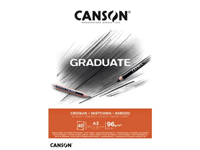 Schetspapier Canson Graduate Sketch 40vel 96gr A3 natuurlijk wit