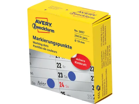 Avery marking dots, diameter 19mm, rol met 250 stuks, blauw
