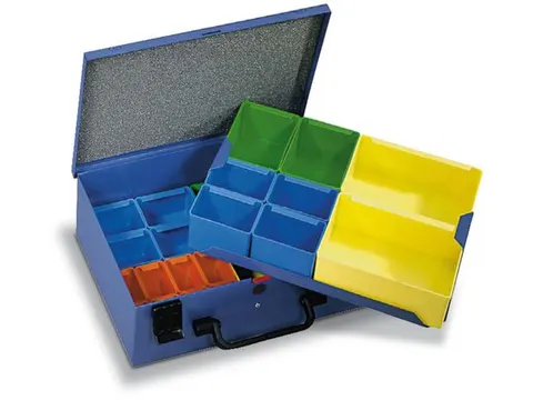 Assortimentskoffer Plaatstaal 15boxen Polystyrol 118x340x240mm Ral5007