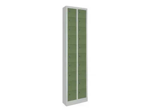 lockerkast,HxBxD 1950x460x200mm,2x10vakken,RAL7035,front RAL6011