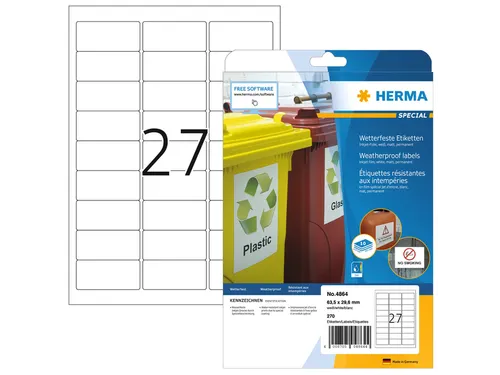 HERMA 4864 Weerbestendige Inkjet-etiketten A4 63,5x29,6 mm wit 270 stu