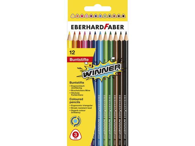 kleurpotlood Eberhard Faber Winner driekantig assorti etui à 12 stuks | KleurpotlodenWinkel.nl
