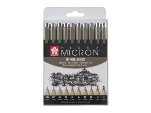 Fineliner Sakura Pigma Micron set à 10 schrijfbreedtes zwart
