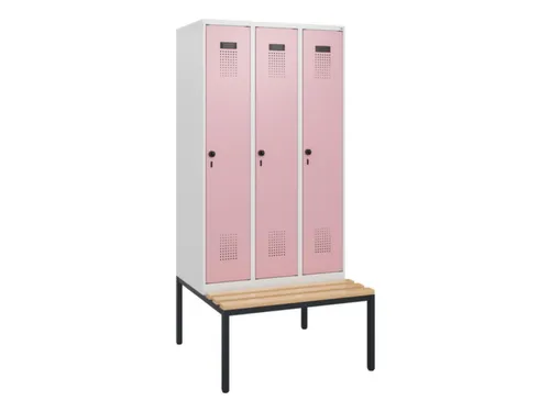 locker met bank,HxBxD 1950x900x815mm,3vak,vak B 300mm,draaigrendel