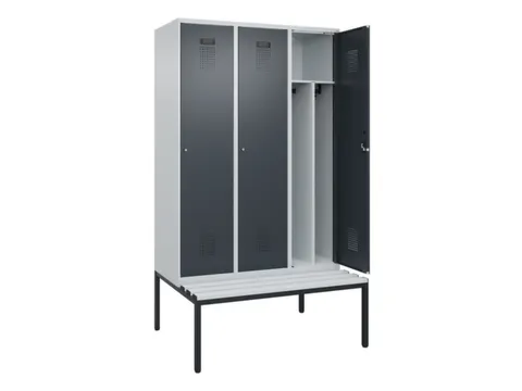 locker met bank,voor scheiding van kleding,HxBxD 2120x1200x815mm,3vak