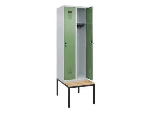 locker met bank,HxBxD 2120x600x815mm,2vak,vak B 300mm,draaigrendel