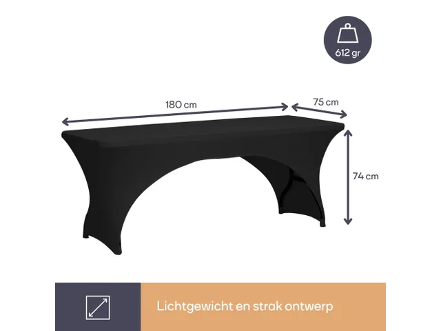 Hoes voor Tafel Zwart Stretch Rechthoekig met boogvorm 180x75x74 cm
