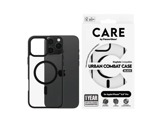 PanzerGlass CARE by Urban Combat Case Transparent w. Black Frame
