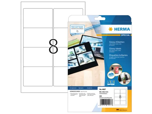 HERMA 4907 Glossy Etiketten A4 96x63,5mm Wit 200 stuks