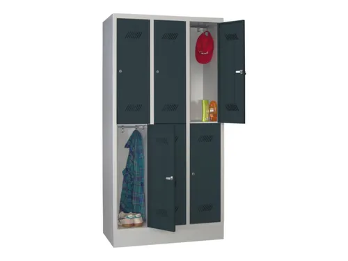 dubbeldekse locker,HxBxD 1850x900x500mm,3x2vak.,RAL7035,front RAL7016