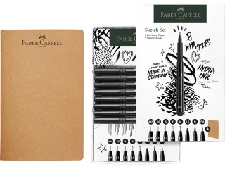 Tekenset Faber-Castell 8x pitt artist pen zwart incl. schetsboek 140gr - 2