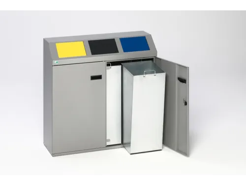 Afvalverzamelstation 3x50 liter Inworpkleppen Geel/Antraciet/Blauw