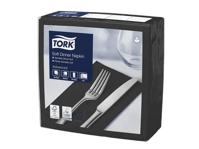 Serviette Tork 470251 Soft Dinner 3 épaisseurs 39x39cm noir