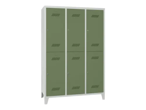 dubbeldekse locker,HxBxD 1850x1200x500mm,3x2vak.,RAL7035,front RAL6011