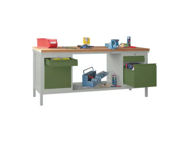 Werkbank 900x2000x700mm 4laden Frame/behuizing Ral7035 Front Ral6011