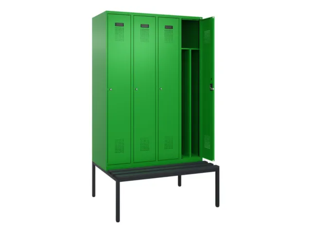 locker met bank,voor scheiding van kleding,HxBxD 2120x1200x815mm,4vak